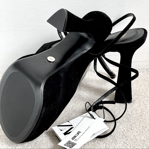 ZARA Black Suede Platform Sandals with Heel - Picture 7 of 7